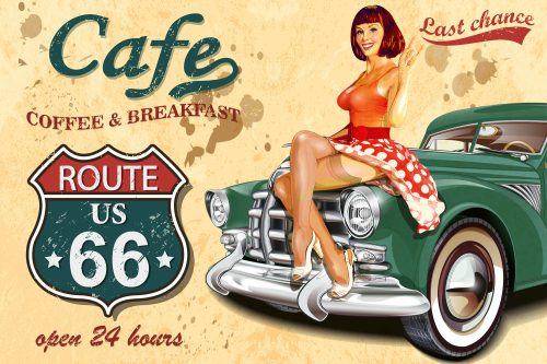 Vlies Fotótapéta - Cafe Route 66 Poster - 375x250 cm
