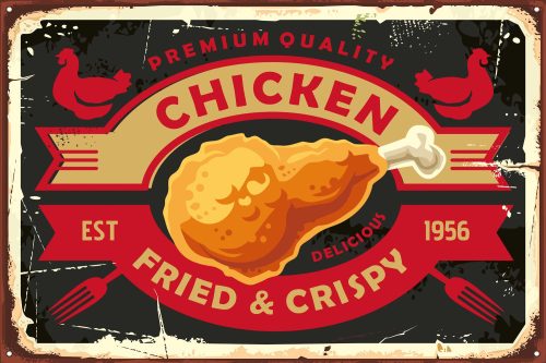 Vlies Fotótapéta - Chicken Retro Sign - 375x250 cm