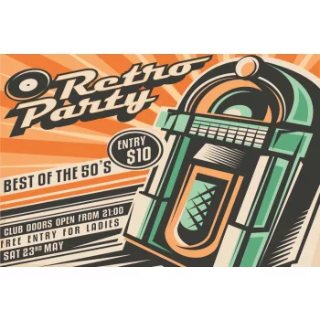 Vlies Fotótapéta - Retro Party Invitation - 375x250 cm