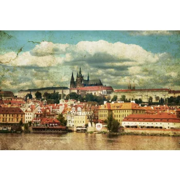 Vlies Fotótapéta - Retro Prague Postcard - 375x250 cm