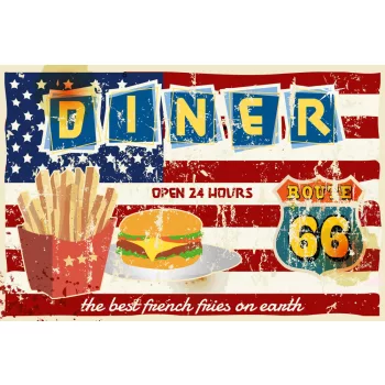 Vlies Fotótapéta - Route 66 Diner Sign - 375x250 cm