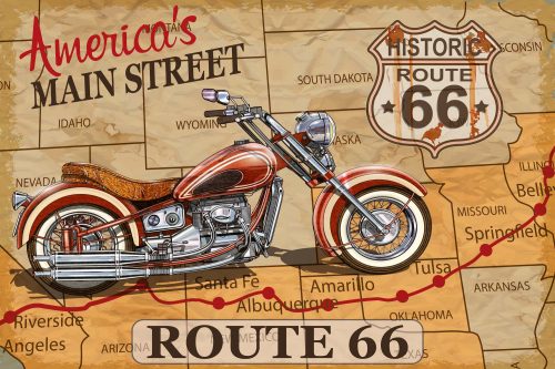 Vlies Fotótapéta - Route 66 Motorcycle Poster - 375x250 cm