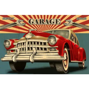   Vlies Fotótapéta - Vintage Garage Retro Poster - 375x250 cm