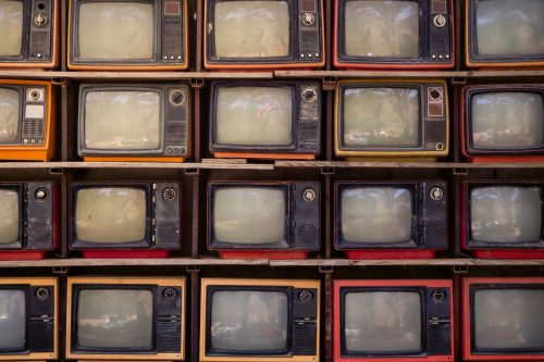 Vlies Fotótapéta - Wall of Old Televisions - 375x250 cm