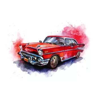 Vlies Fotótapéta - Illustrated Red Car - 375x250 cm