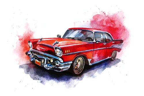 Vlies Fotótapéta - Illustrated Red Car - 375x250 cm
