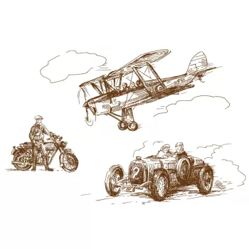 Vlies Fotótapéta - Old Vehicles Drawing - 375x250 cm