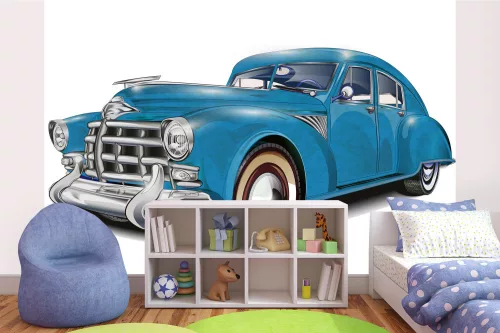 Vlies Fotótapéta - Retro Blue Car - 375x250 cm
