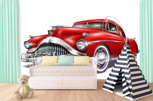 Vlies Fotótapéta - Retro Car in Red - 375x250 cm