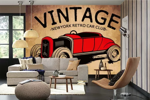 Vlies Fotótapéta - Vintage Car Poster - 375x250 cm