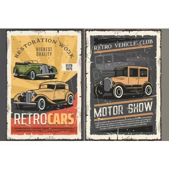   Vlies Fotótapéta - Vintage Car Poster Collection - 375x250 cm