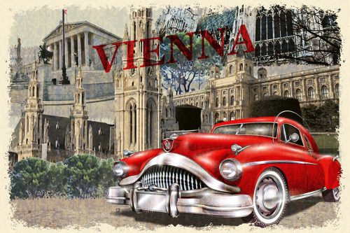 Vlies Fotótapéta - Vintage Vienna Poster - 375x250 cm