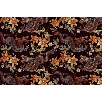   Vlies Fotótapéta - Embroidery dragons and flowers  pattern - 375x250 cm