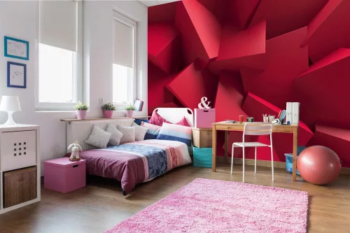 Vlies Fotótapéta - Red chaotic cubes structure - 375x250 cm
