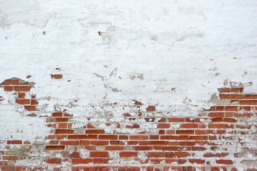 Vlies Fotótapéta -  Red Brick Wall With Sprinkled White Plaster  - 375x250 cm