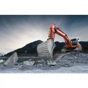 Vlies Fotótapéta - Orange excavator - 375x250 cm