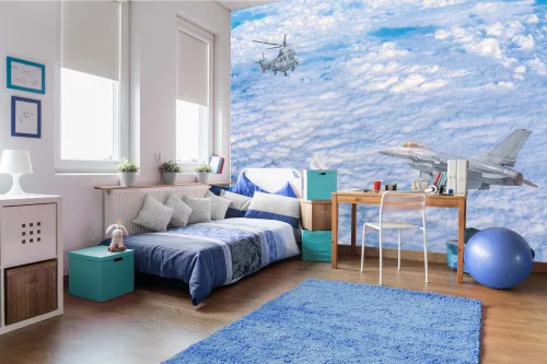 Vlies Fotótapéta - Fighter jet and helicopter - 375x250 cm