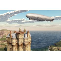   Vlies Fotótapéta - Scottish castle and airship - 375x250 cm