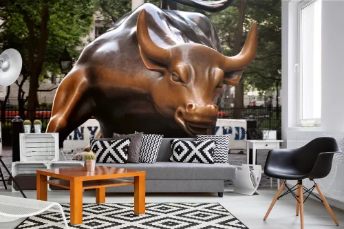 Vlies Fotótapéta - Charging Bull statue - 375x250 cm