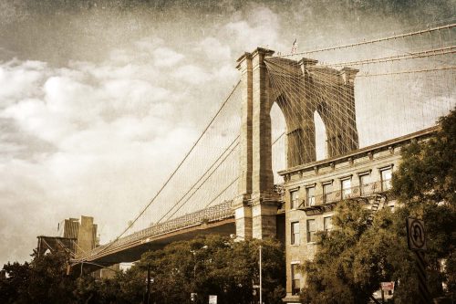 Vlies Fotótapéta - Vintage Style Brooklyn Bridge - 375x250 cm