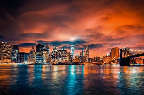 Vlies Fotótapéta - New York City as Sunset - 375x250 cm