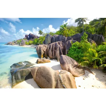 Vlies Fotótapéta - Seychelles sandy beach - 375x250 cm