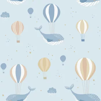   Kék bálnás és hőlégballonos gyerektapéta - Ugepa Sweet Dreams N06201