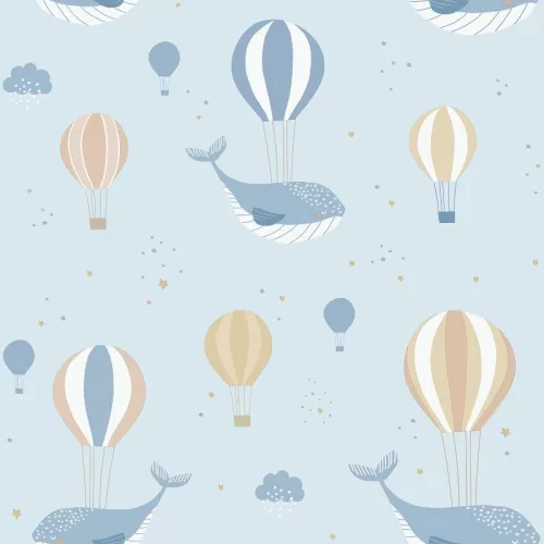 Kék bálnás és hőlégballonos gyerektapéta - Ugepa Sweet Dreams N06201
