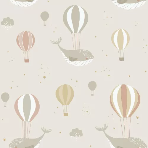 Szürkésbézs bálnás és hőlégballonos gyerektapéta - Ugepa Sweet Dreams N06207