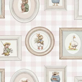   Képkeretes erdei állatkák gyerektapéta rózsaszín– Ugepa Sweet Dreams N06703
