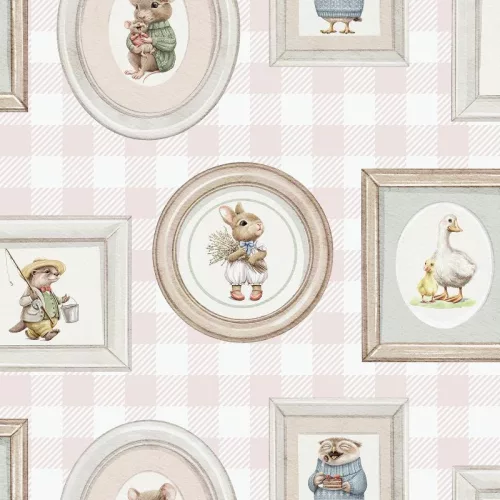Képkeretes erdei állatkák gyerektapéta rózsaszín– Ugepa Sweet Dreams N06703