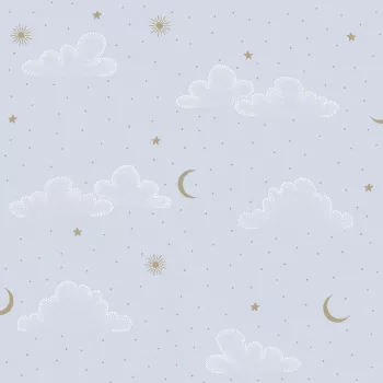   Pasztellkék felhők és arany csillagok gyerektapéta - Ugepa Sweet Dreams N07321