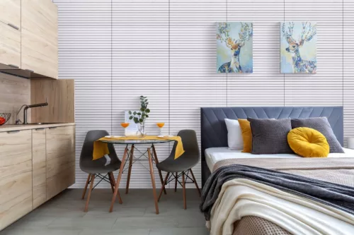 Öntapadós PVC dekorpanel, 4db-os csomag, világos szürke lambéria minta, 30 x 60 cm