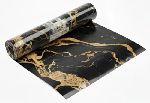 Öntapadós PVC panel, 280 x 60 cm, Fekete-sárgás márvány