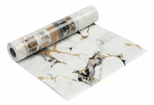 Öntapadós PVC panel, 280 x 60 cm, Világos-fekete-sárga márvány