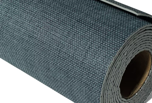 Öntapadós PVC tapéta, 280 x 60 cm, Kék szövött minta ezüst szálakkal