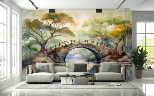 Fotótapéta Stone Bridge over Peaceful River, 312 x 219 cm