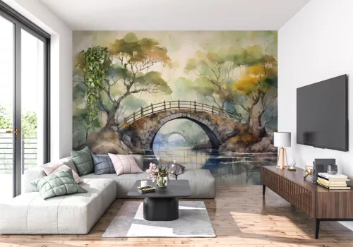 Fotótapéta Stone Bridge over Peaceful River, 312 x 219 cm
