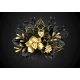 Fotótapéta Composition of two black and one gold, jewelry orchids with ornamental plants, 400 x 260 cm