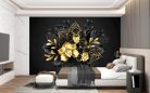 Fotótapéta Composition of two black and one gold, jewelry orchids with ornamental plants, 400 x 260 cm