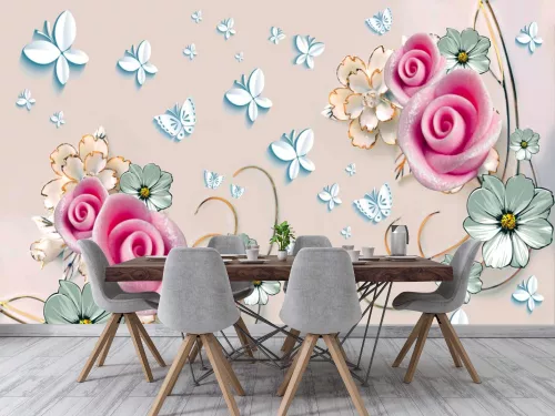 Fotótapéta 3d with Soft Flowers on the Beuge Background, 368 x 254 cm