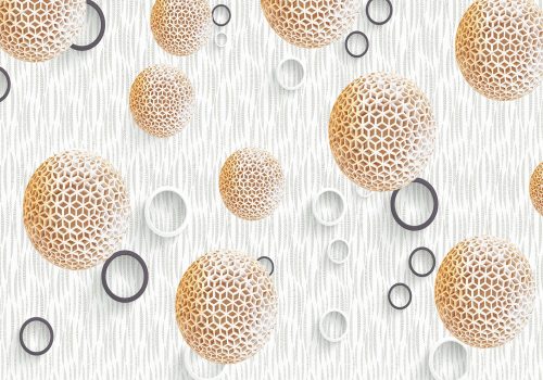 Fotótapéta 3d Modern Wallpaper with Golden Ball Spheres and Circles, 400 x 260 cm