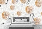 Fotótapéta 3d Modern Wallpaper with Golden Ball Spheres and Circles, 400 x 260 cm