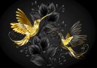 Fotótapéta Black and Gold Jewelry Hummingbirds, 416 x 254 cm