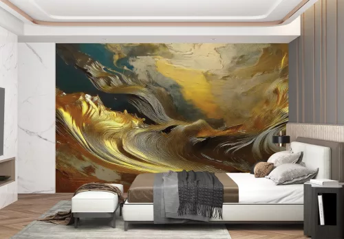 Golden Waves Abstract fotótapéta, 312 x 219 cm