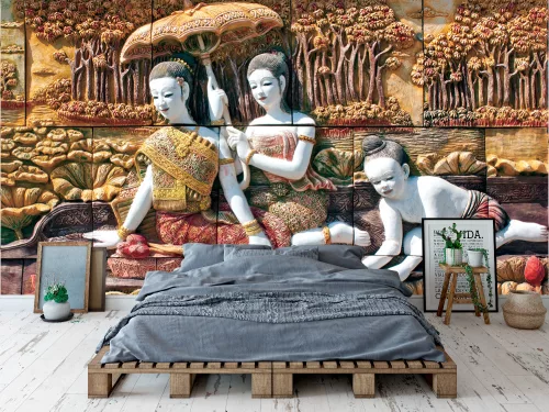 Fotótapéta Thai Stone Carving on Temple Wall (18989183), 368 x 254 cm