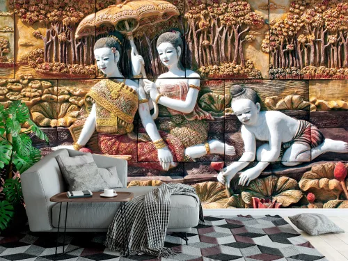 Fotótapéta Thai Stone Carving on Temple Wall (18989183), 368 x 254 cm