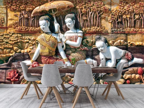 Fotótapéta Thai Stone Carving on Temple Wall (18989183), 368 x 254 cm