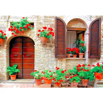   Fotótapéta Italian House with Colorful Potted Flowers, 368 x 254 cm