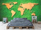 Fotótapéta Wood World Map on Green Grass Background, 312 x 219 cm